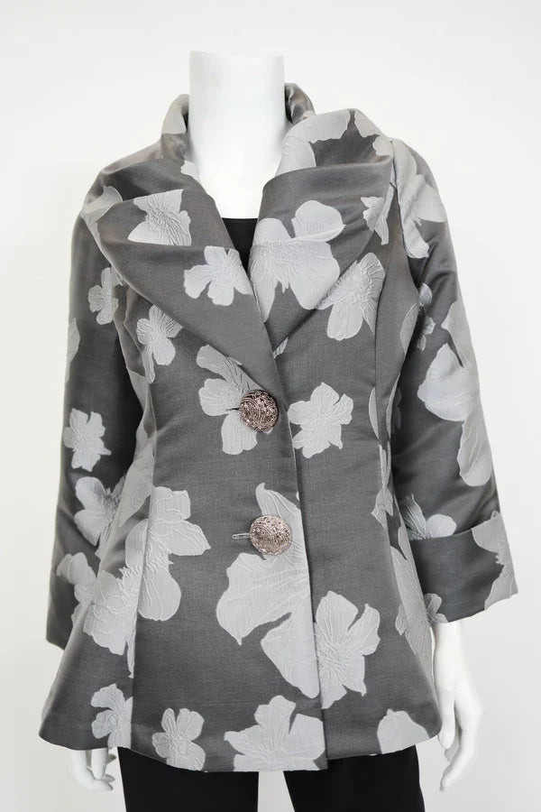 Floral Jacquard Wide Collar Jacket