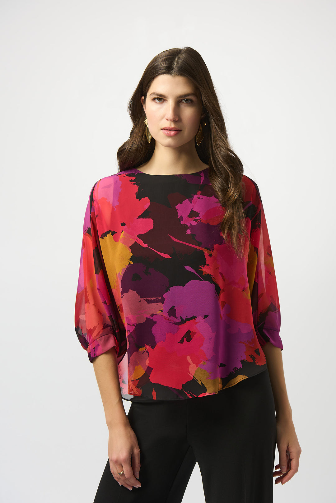 Floral Print Chiffon Boxy Blouse