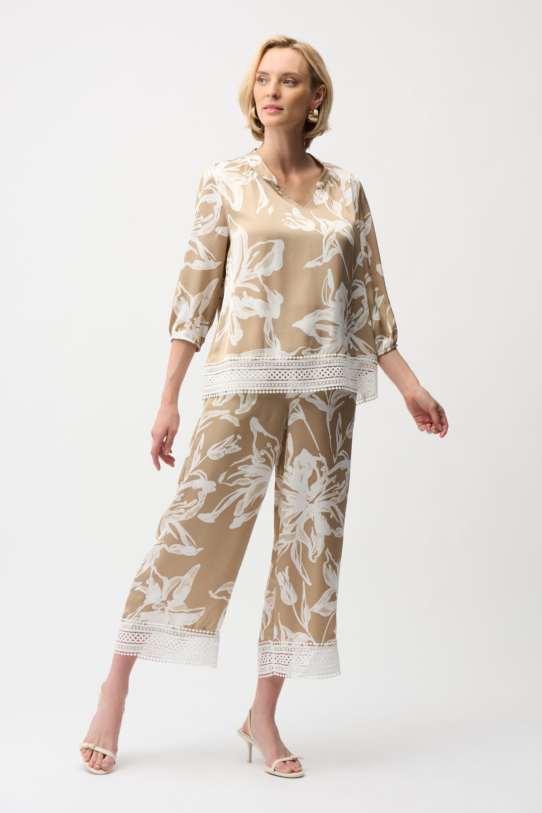 Floral Print Lace Trim Culotte Pant