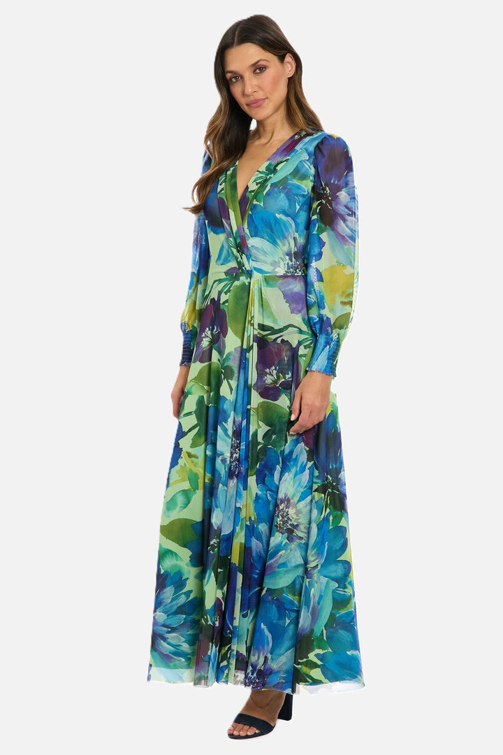 Floral Print V-Neck Mesh Dress