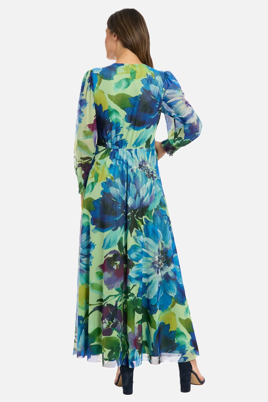Floral Print V-Neck Mesh Dress