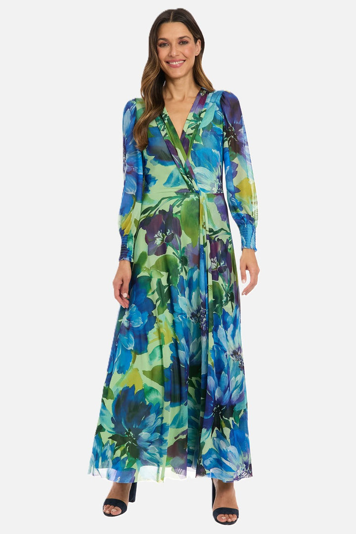 Floral Print V-Neck Mesh Dress
