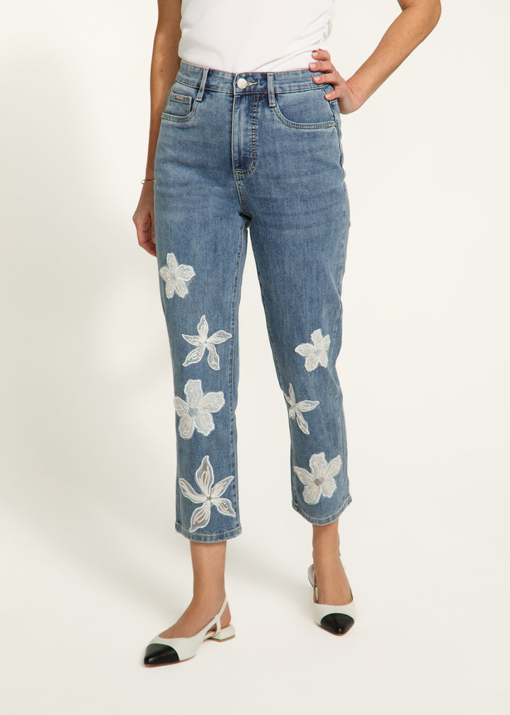 Flower Detail Suzanne Pencil Crop Jean