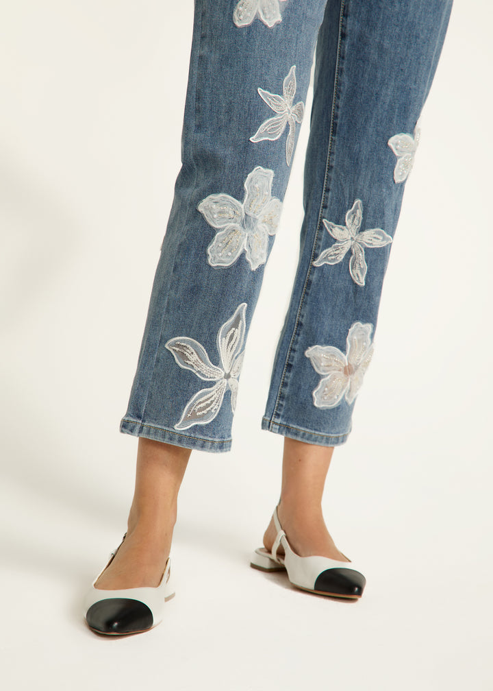 Flower Detail Suzanne Pencil Crop Jean