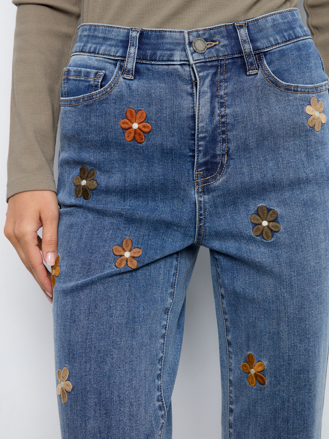 Flower Embroidered Straight Leg Jean