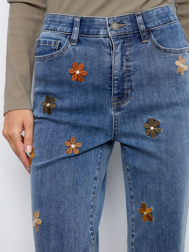 Flower Embroidered Straight Leg Jean