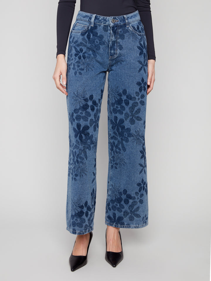 Flower Jacquard Wide Leg Jean