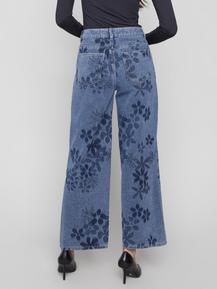Flower Jacquard Wide Leg Jean