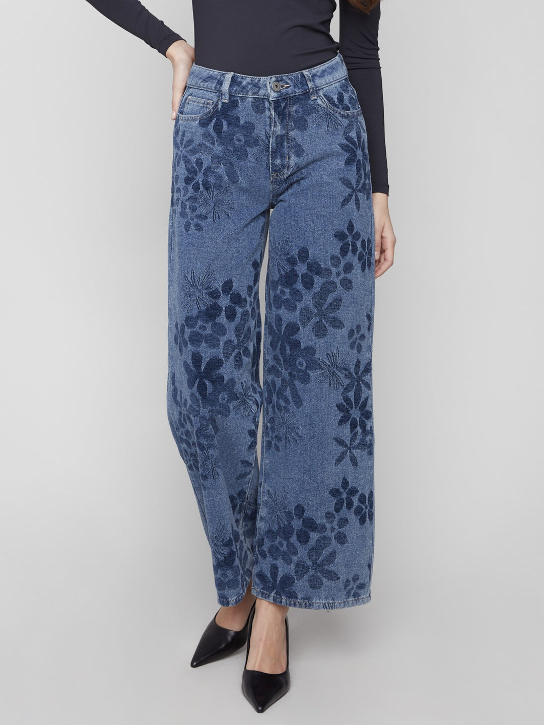 Flower Jacquard Wide Leg Jean