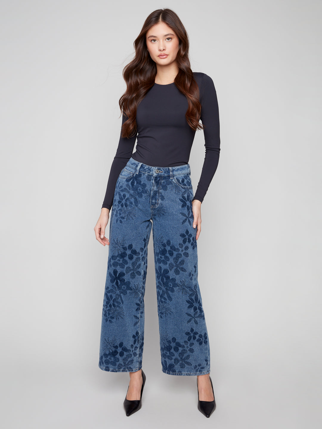 Flower Jacquard Wide Leg Jean