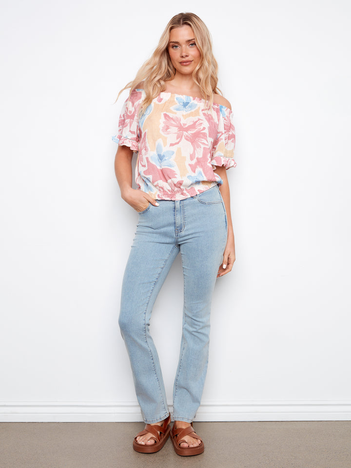 Flowery Print Off Shoulder Blouse