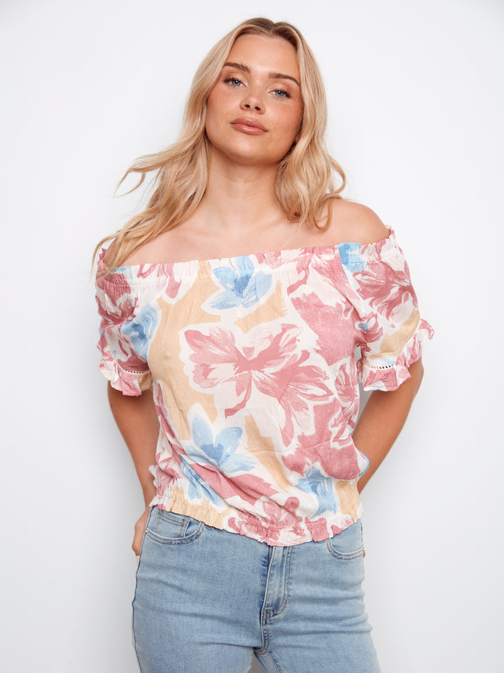 Flowery Print Off Shoulder Blouse