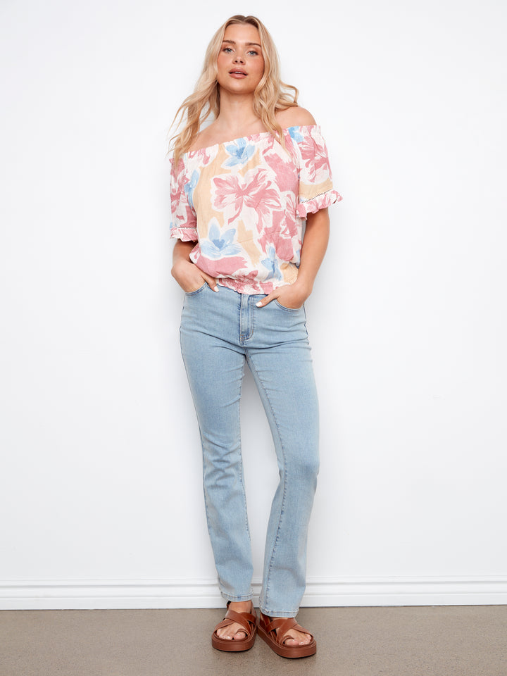 Flowery Print Off Shoulder Blouse