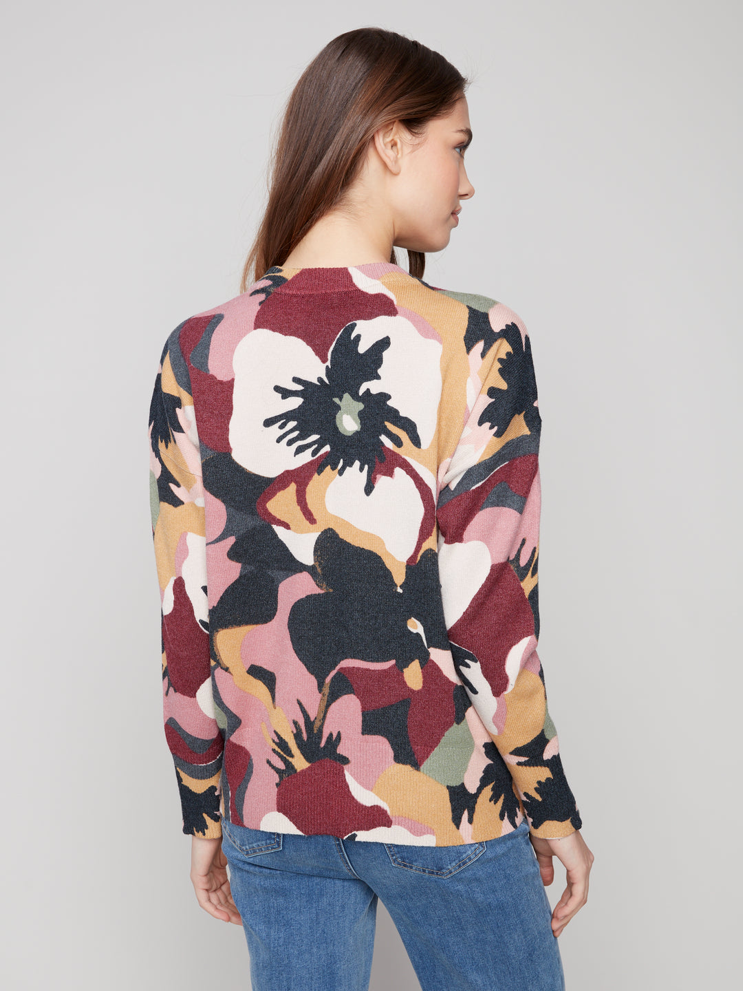 Flowery Print Zip Detail Sweater