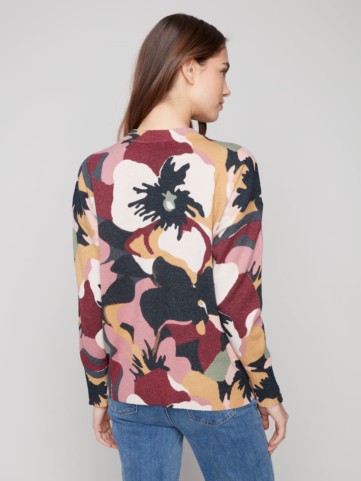 Flowery Print Zip Detail Sweater