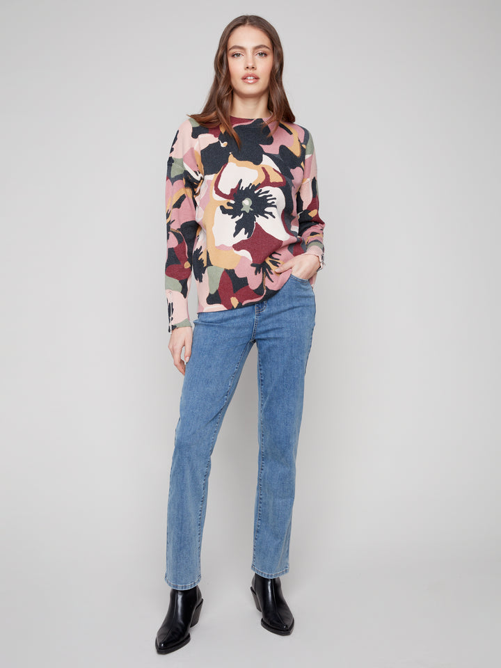 Flowery Print Zip Detail Sweater