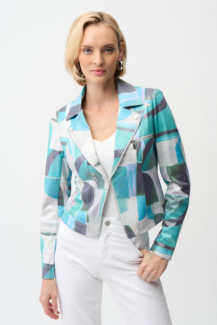 Foiled Faux Suede Geo Print Jacket