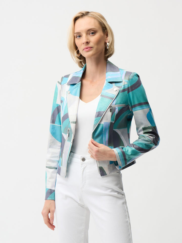 Foiled Faux Suede Geo Print Jacket