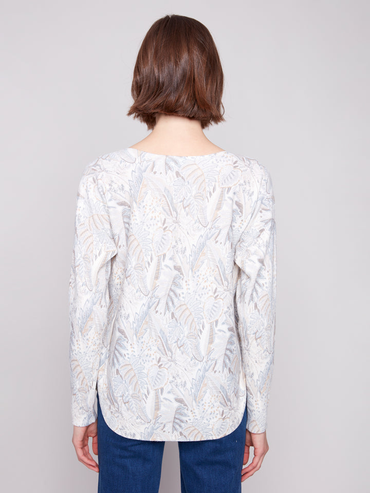 Foliage Print Round Hem Sweater
