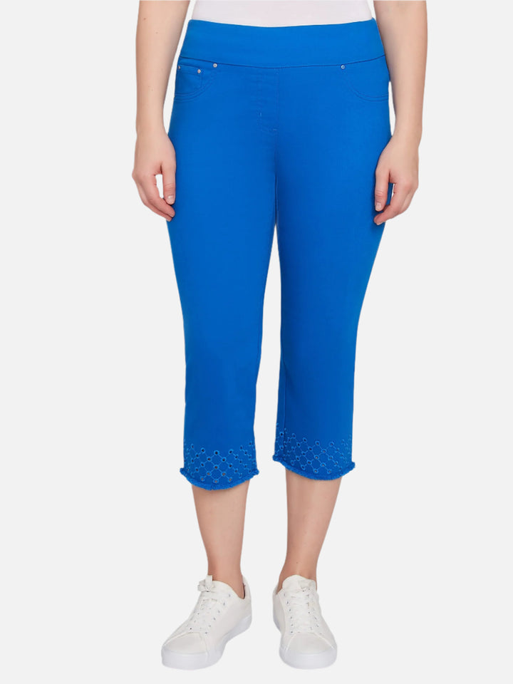French Blue Eyelet Hem Capri