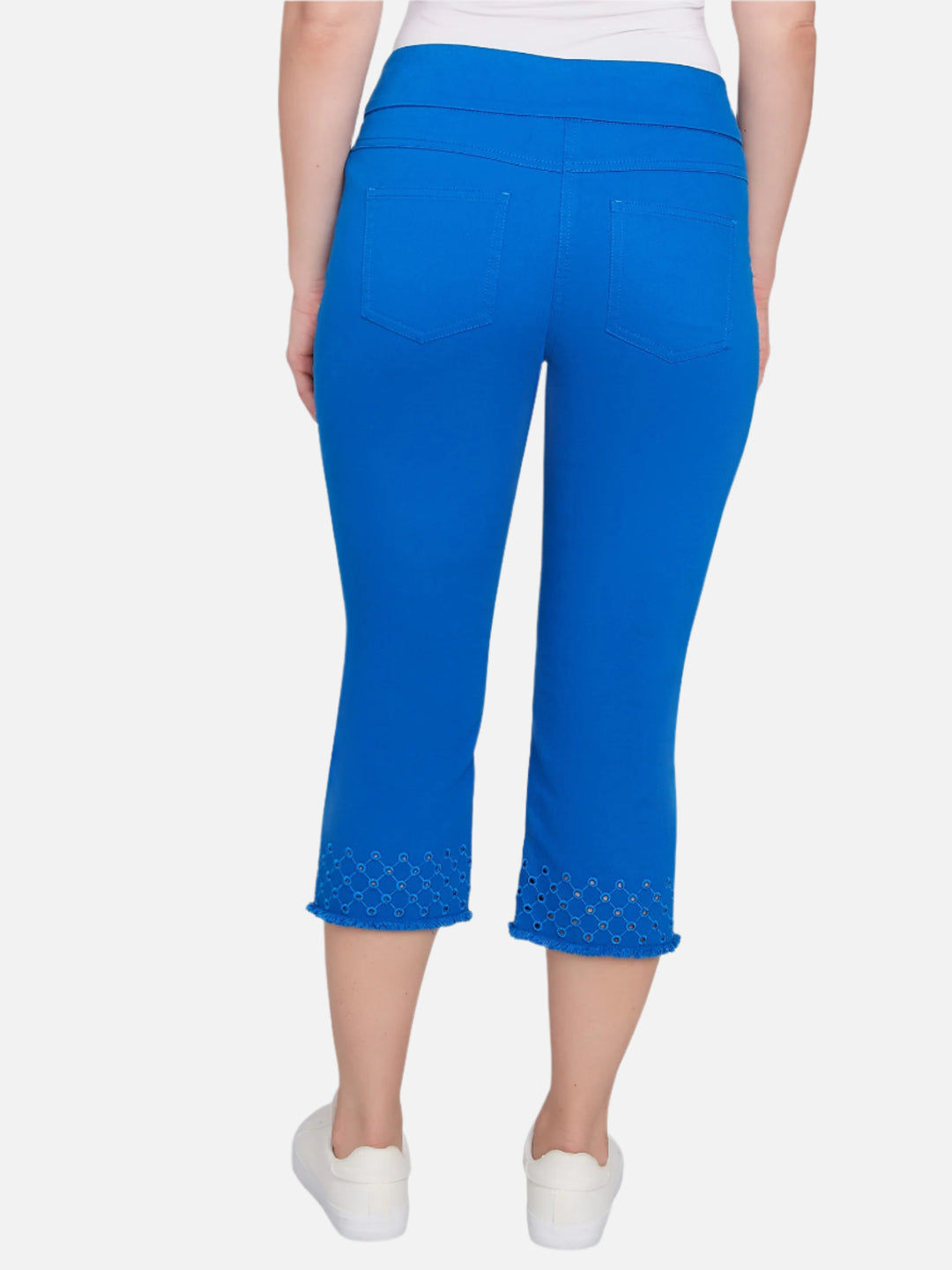 French Blue Eyelet Hem Capri