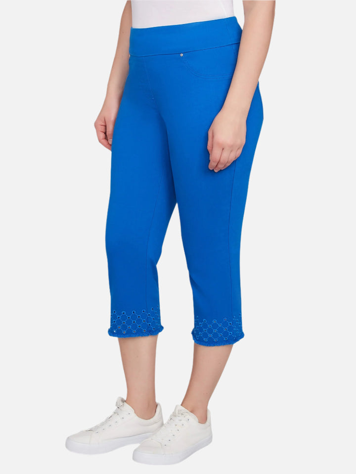 French Blue Eyelet Hem Capri