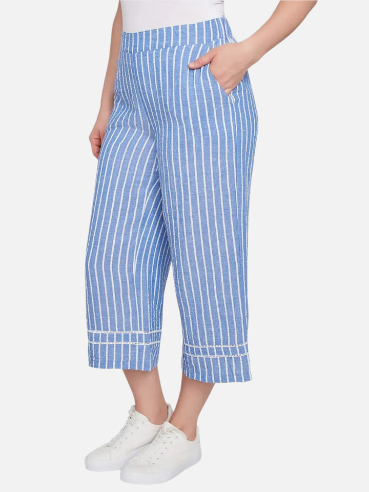 French Blue Striped Capri Pant