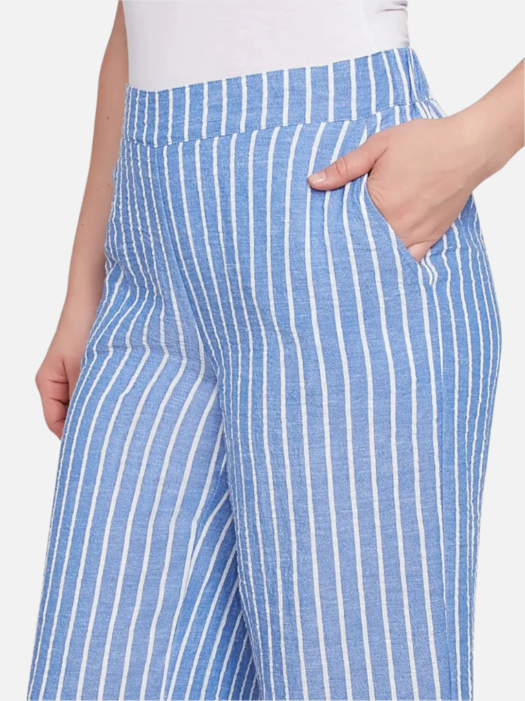 French Blue Striped Capri Pant