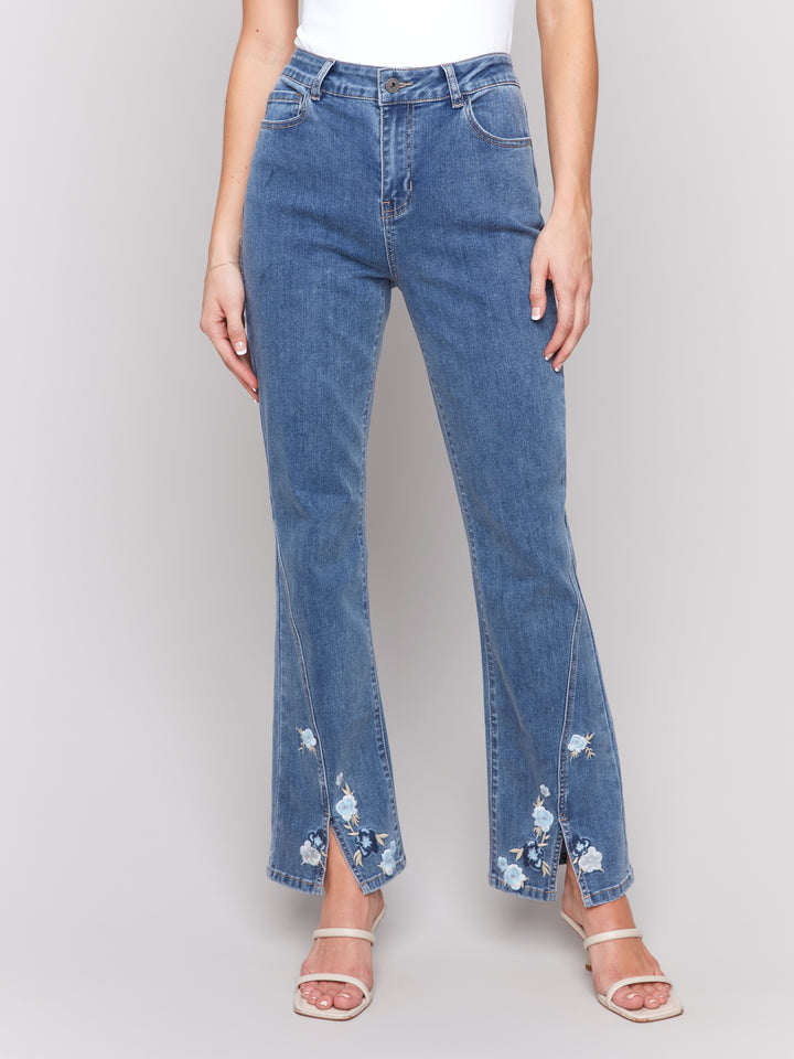 Front Slit Embroidered Jean