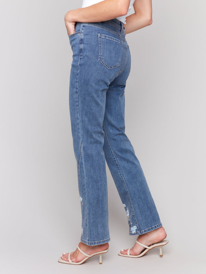 Front Slit Embroidered Jean