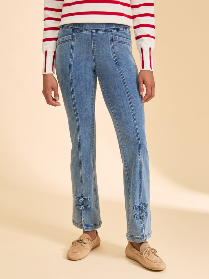 Front Slit French Knot Boot Leg Jean