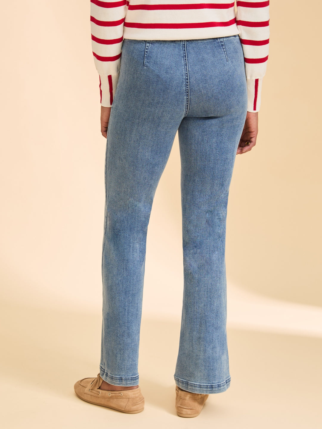 Front Slit French Knot Boot Leg Jean