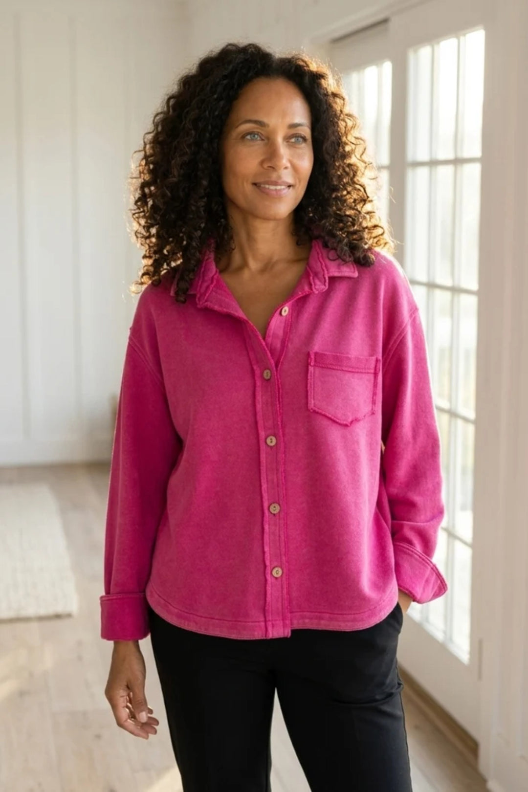 Fuchsia Anywhere French Terry Shacket