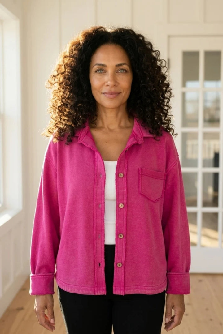 Fuchsia Anywhere French Terry Shacket