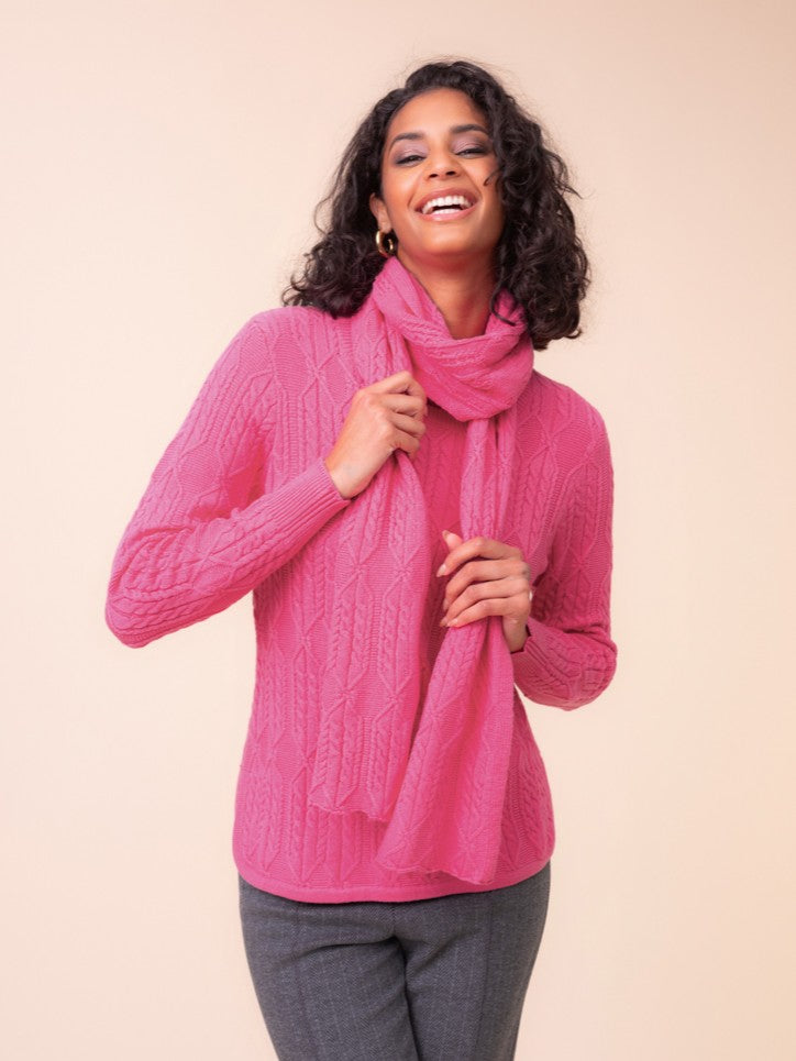 Fuchsia Cable Knit Sweater With Removeable Scarf