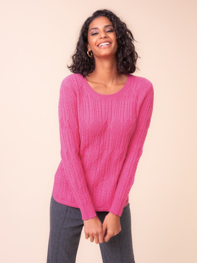 Fuchsia Cable Knit Sweater With Removeable Scarf