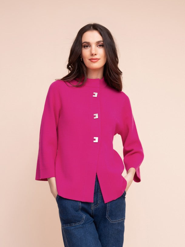 Fuchsia Classy Three Button Cardigan
