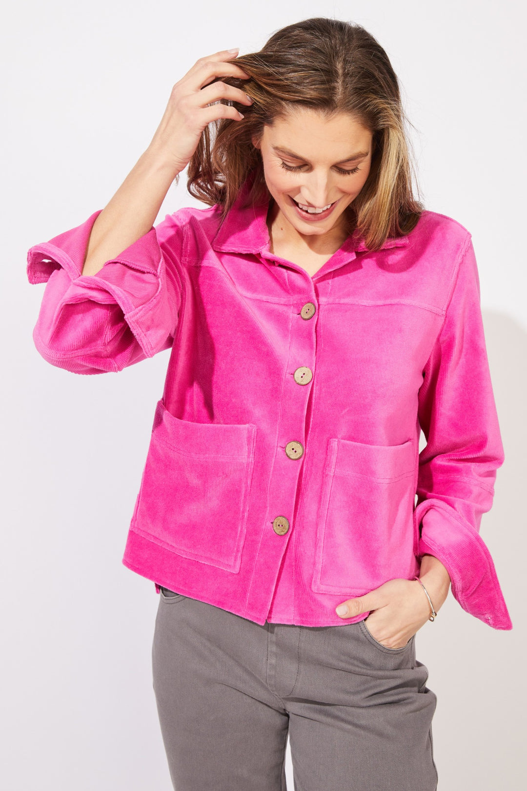 Fuchsia Corded Velour Camp Jacket
