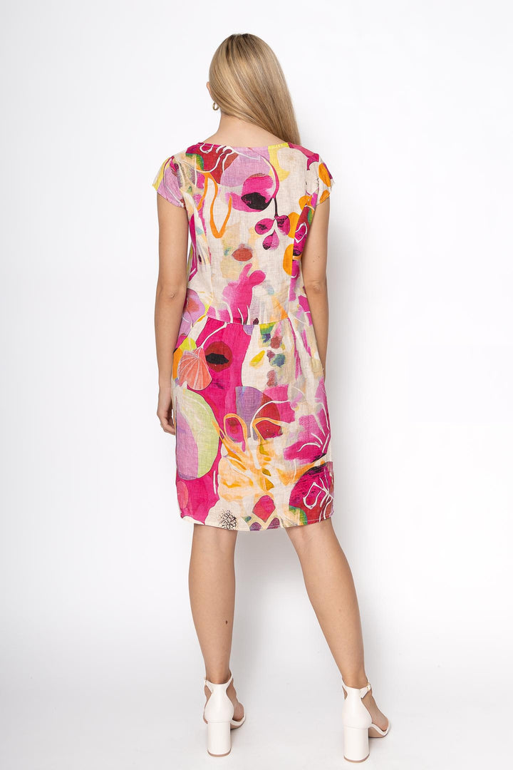 Fuchsia Floral Print Linen Dress