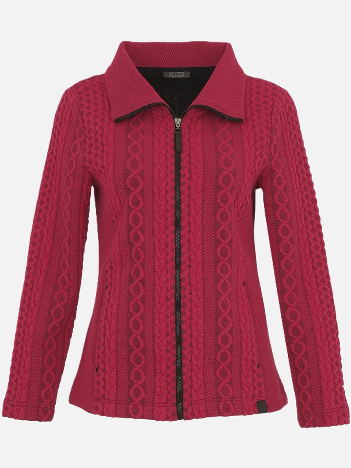 Fuchsia Jacquard Zip Up Hoodie Jacket