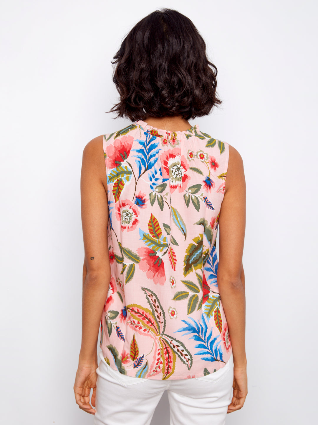 Gardenia Print Ruffle Neck Top