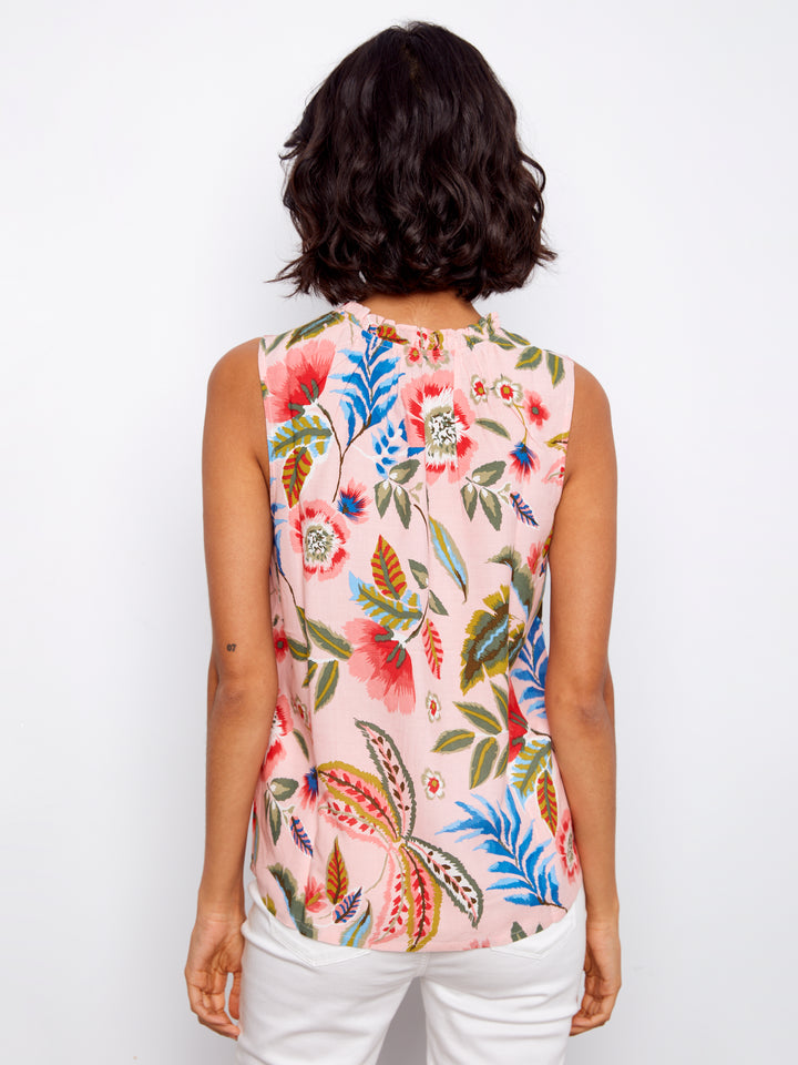 Gardenia Print Ruffle Neck Top