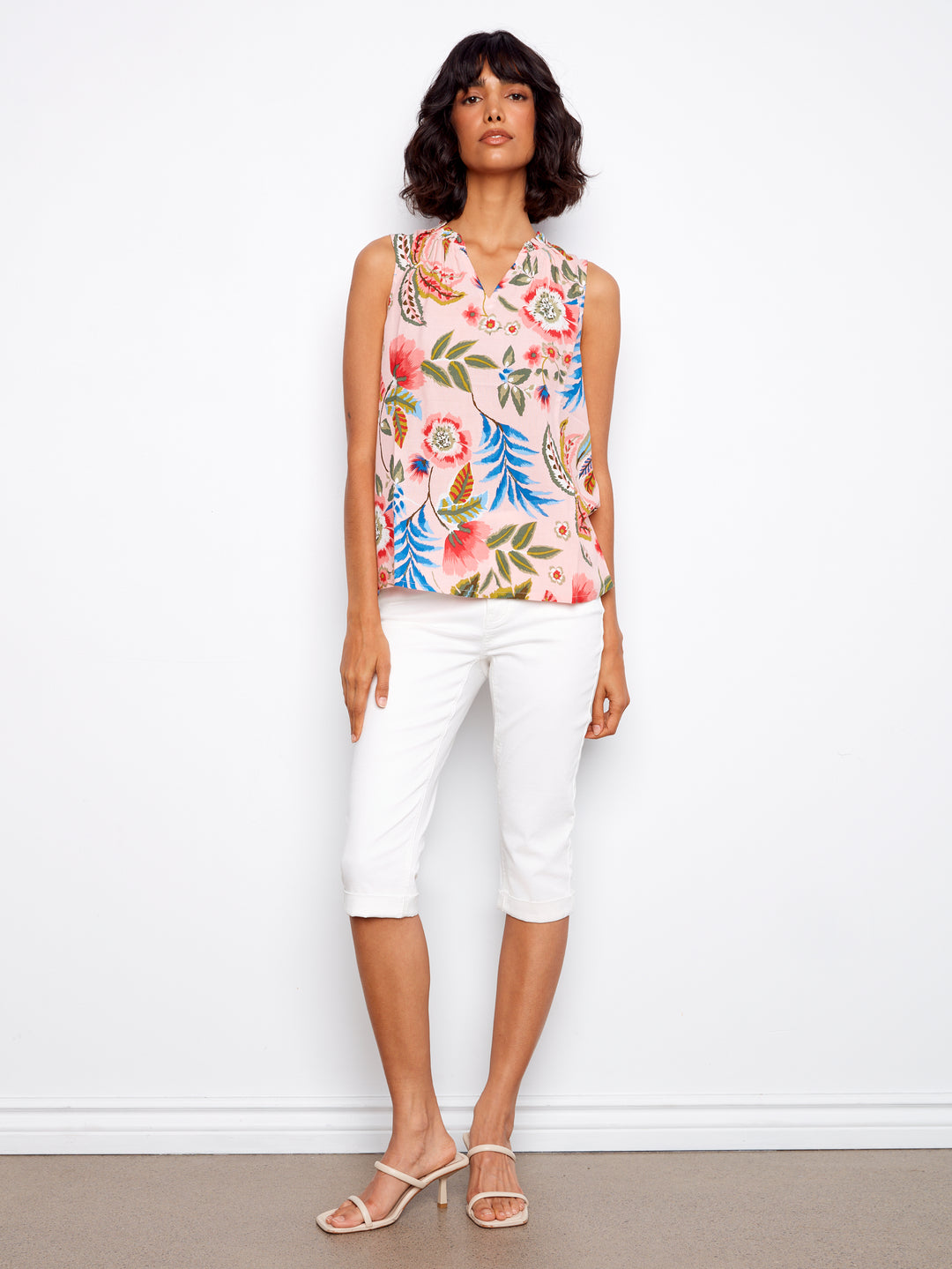 Gardenia Print Ruffle Neck Top