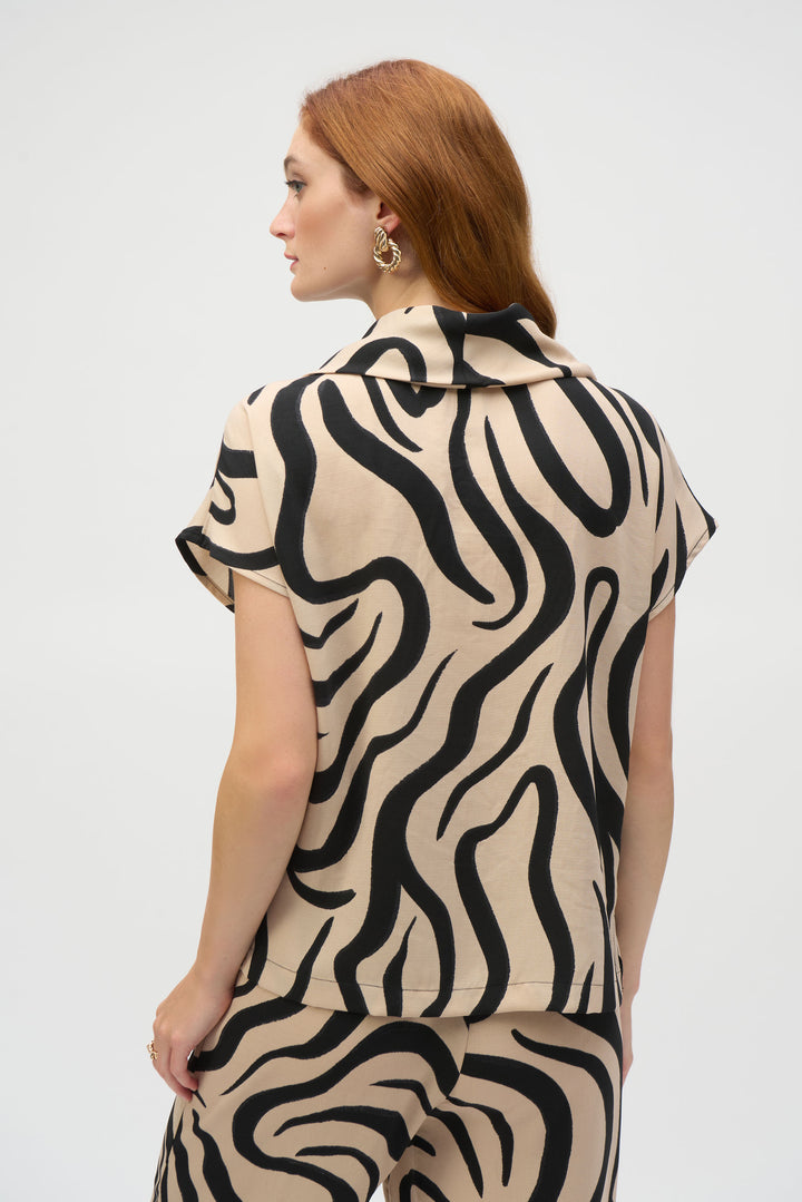 Gauze Abstract Print Cowl Neck Top