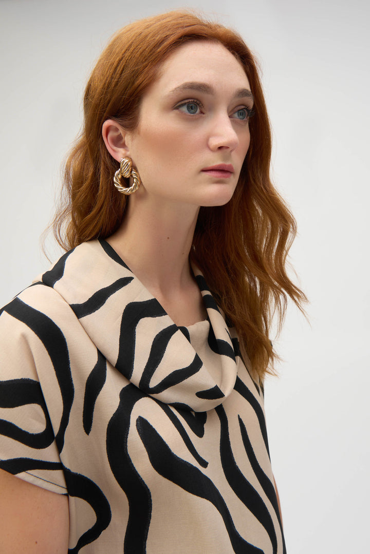 Gauze Abstract Print Cowl Neck Top