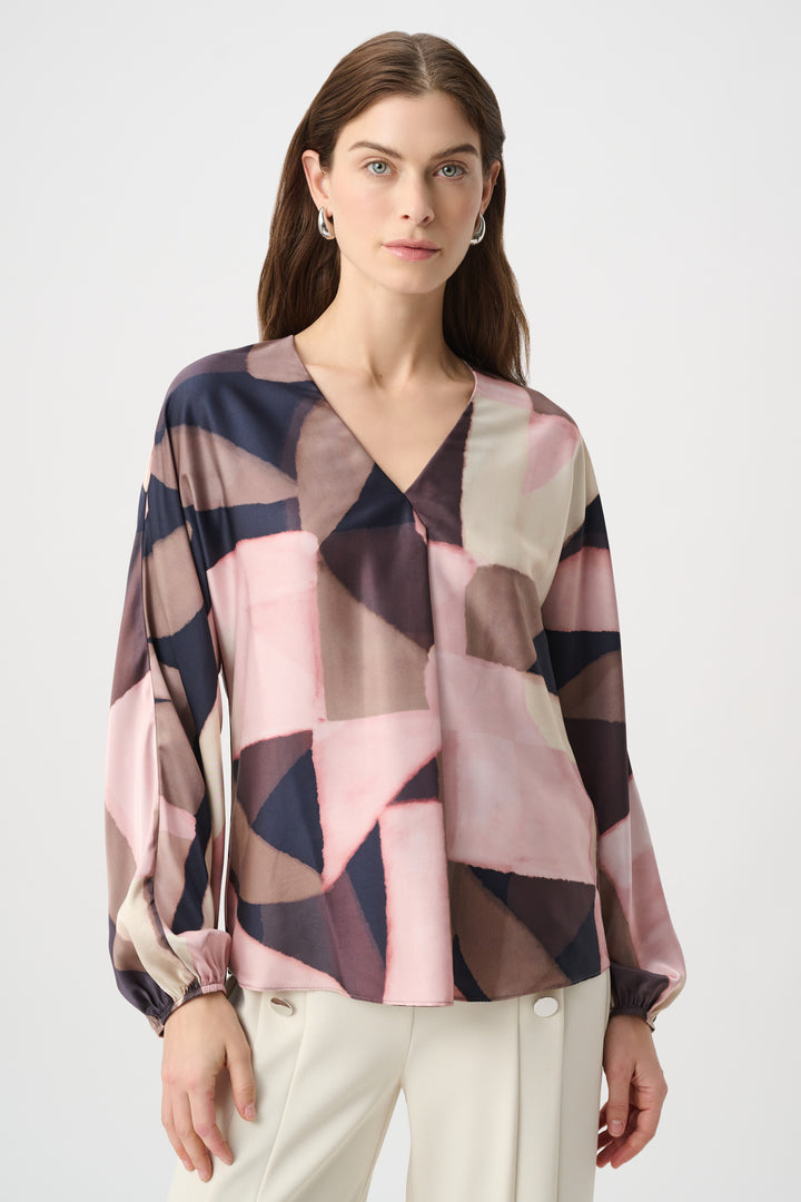 Geometric Print V-Neck Satin Top