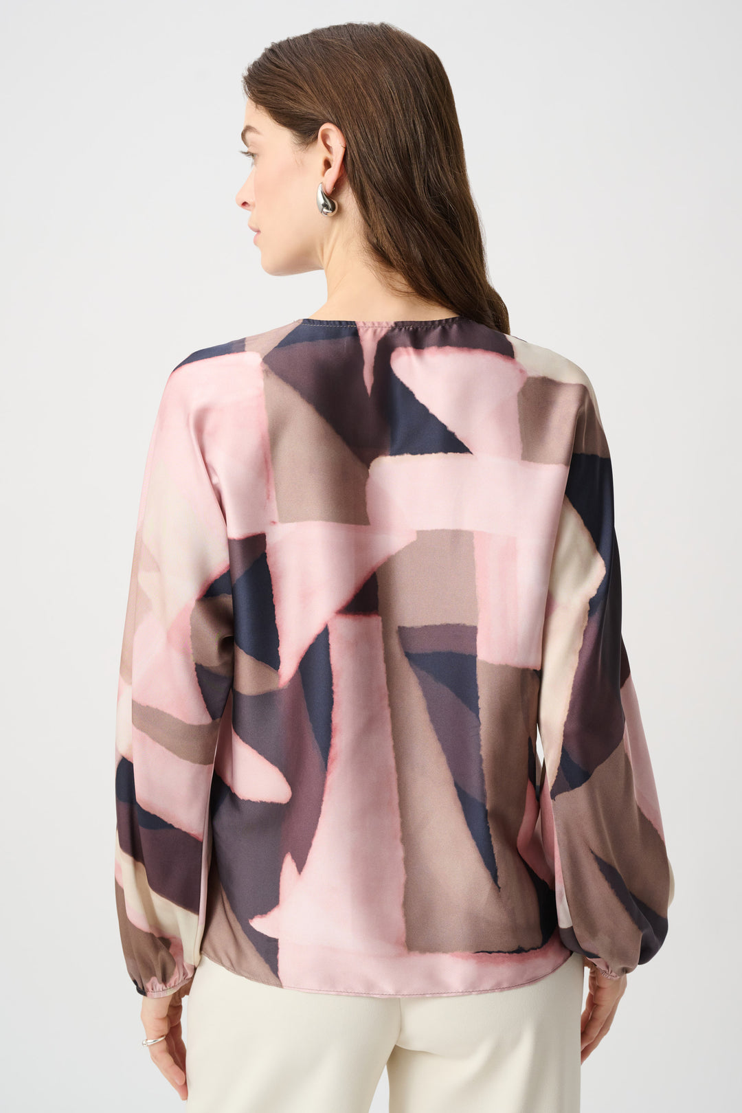 Geometric Print V-Neck Satin Top
