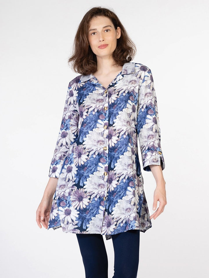 Gerbera Daisy Button Up Tunic Shirt