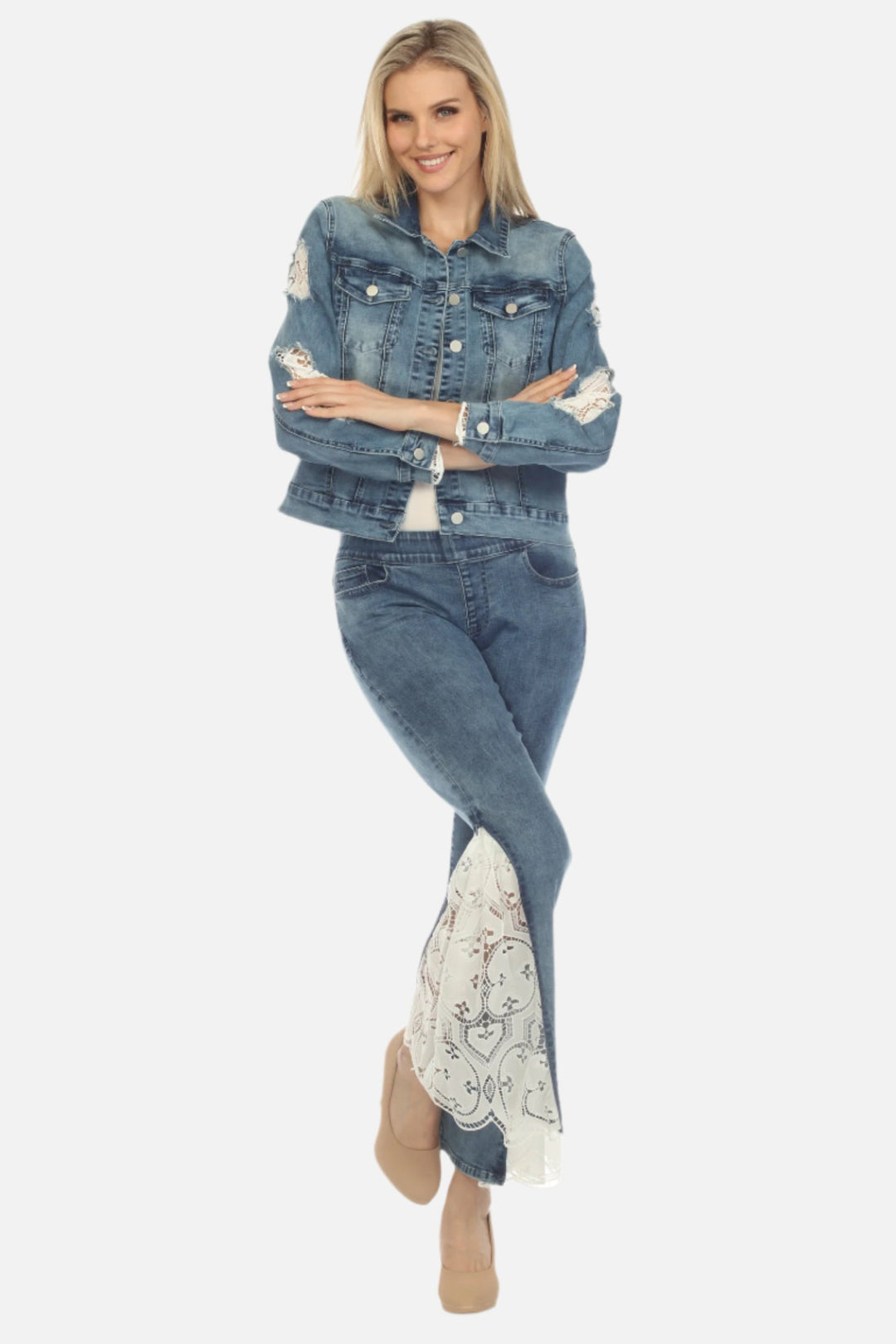 Gina Eyelet Insert Denim Jacket