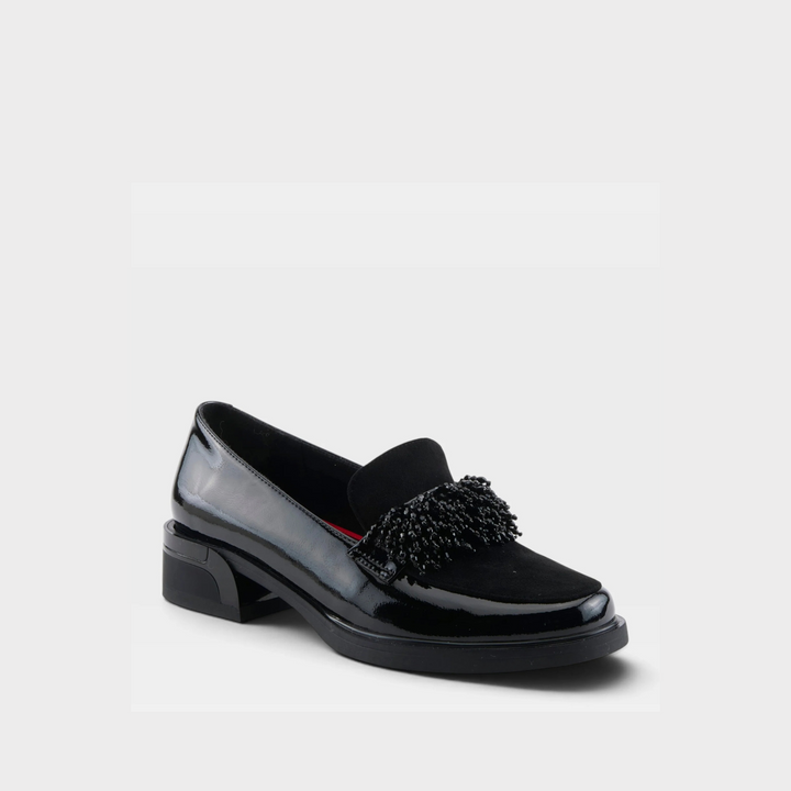 Gogetter Bead Fringe Black Patent Shoe